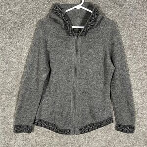 La Vicunita Sweater Womens Small Gray Baby Alpaca Hooded Full Zip Knit Peru